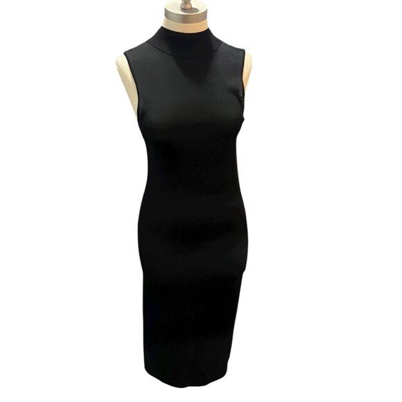 Reiss Black Sleeveless Mock Neck Bodycon Midi Dress Minimalist Stretch Size 6 - Picture 3 of 6